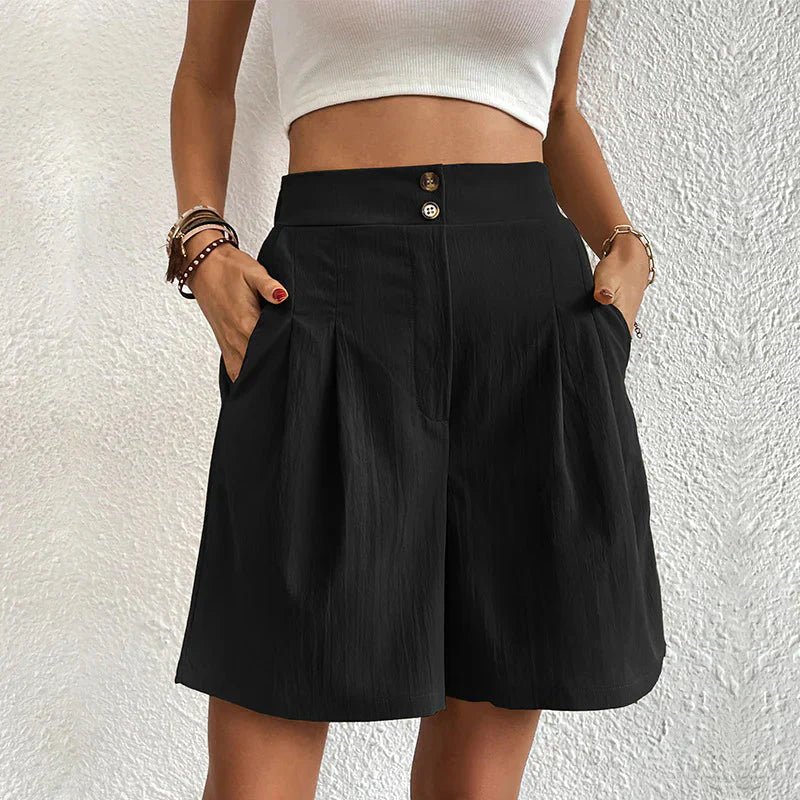 Women's High Waist Pleated Shorts Wide Leg with Pockets - VibreMode