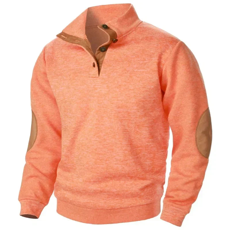 Men's Knit Sweater Stand Collar Elbow Patches Casual