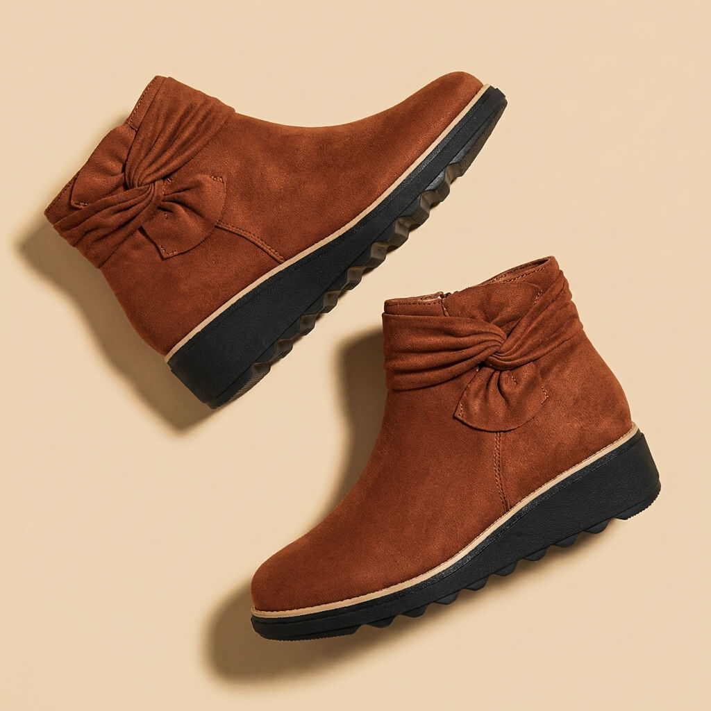 Soft Suede Ankle Boots with Bows - VibreMode