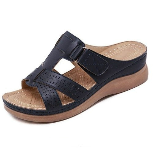 Comfortable Arch Support Flat Sandals - Black - VibreMode