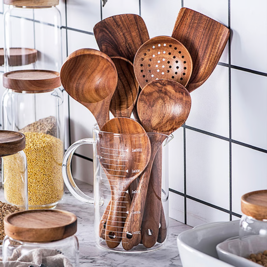 Natural Teak Wood Kitchen Utensils - VibreMode