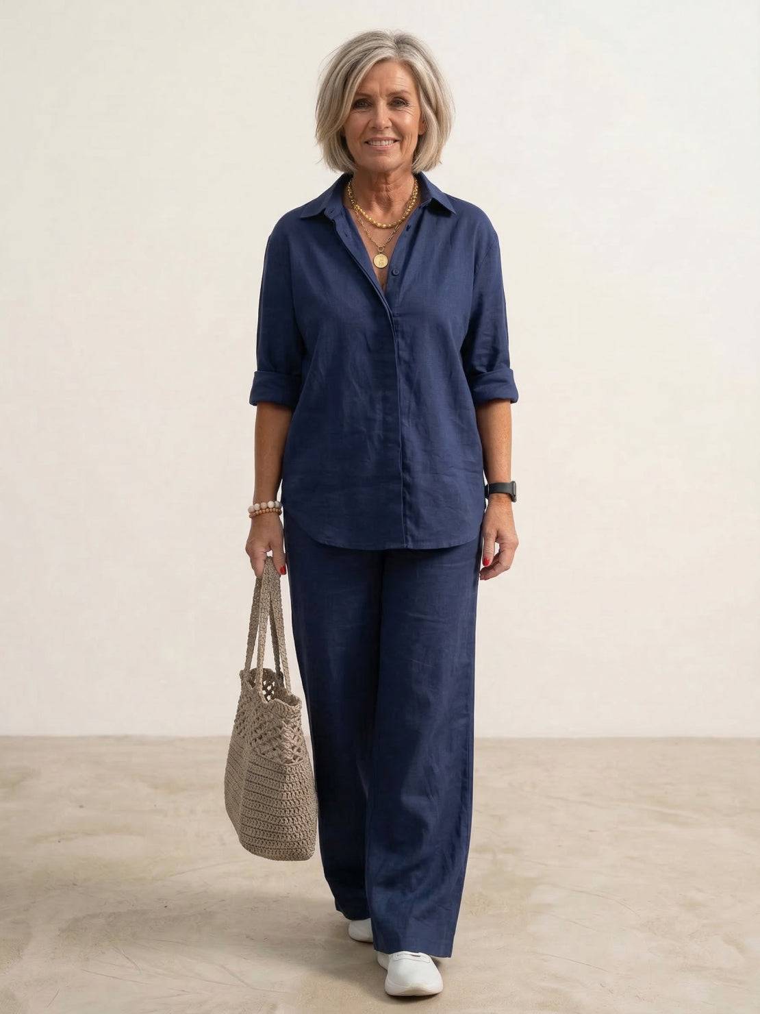 Vivian Women's Button-Down Shirt And Pants Set - VibreMode
