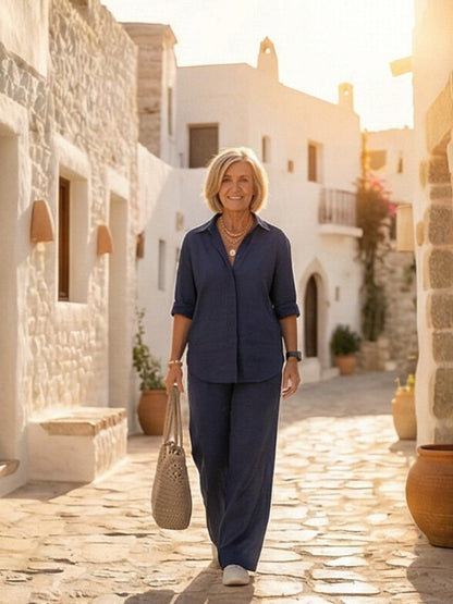 Relaxed Fit Women's Button-Down Shirt Pants Set