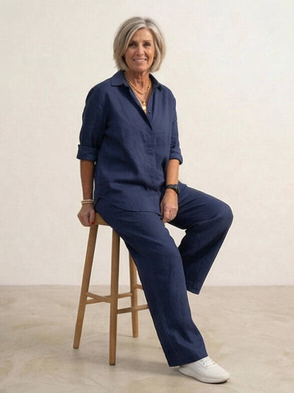 Relaxed Fit Women's Button-Down Shirt Pants Set