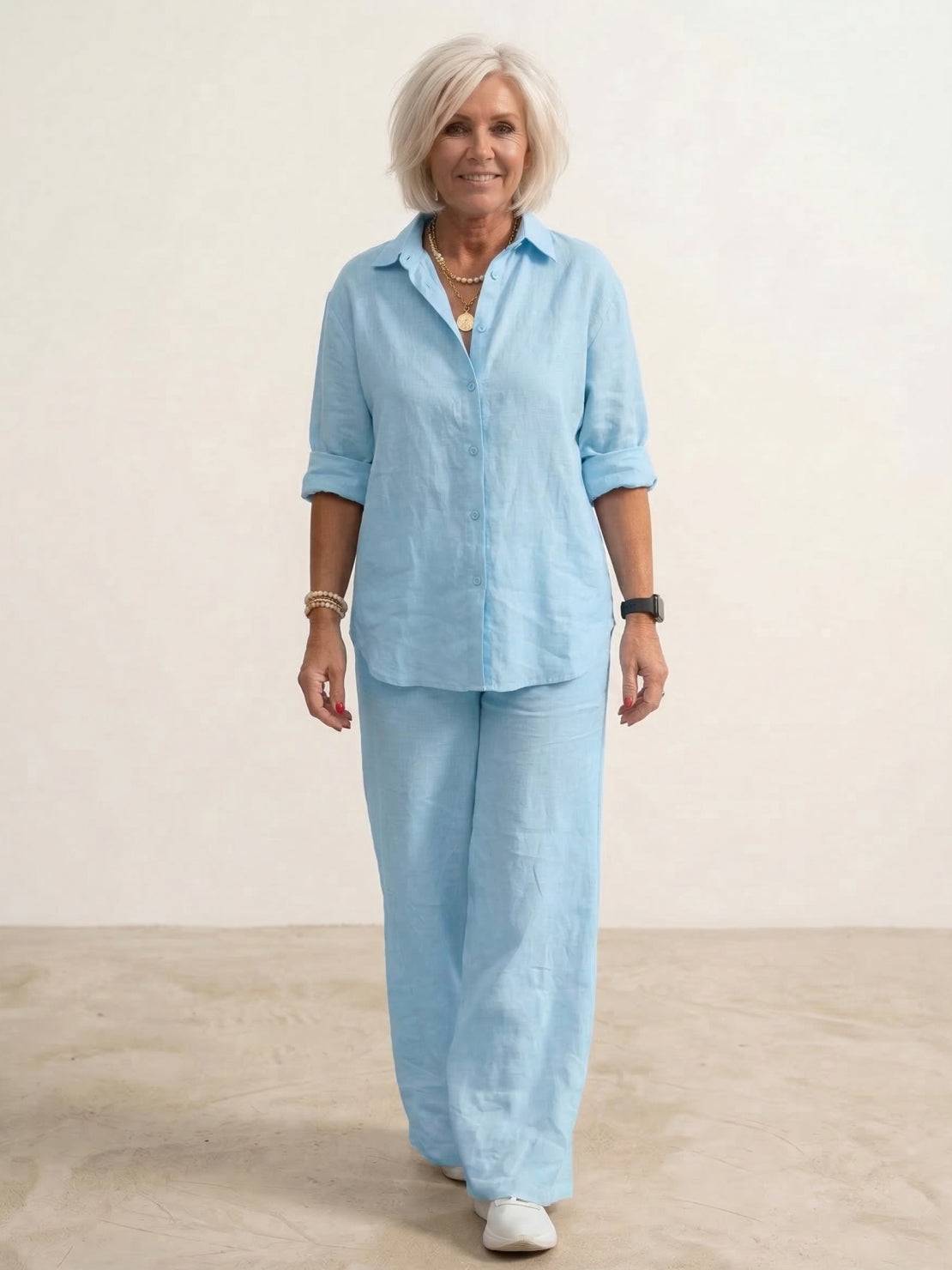 Relaxed Fit Women's Button-Down Shirt Pants Set