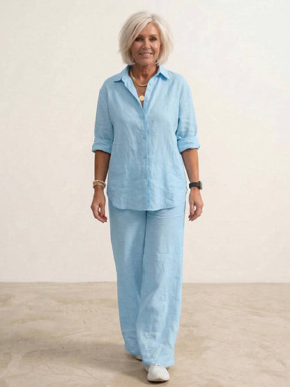 Relaxed Fit Women's Button-Down Shirt Pants Set
