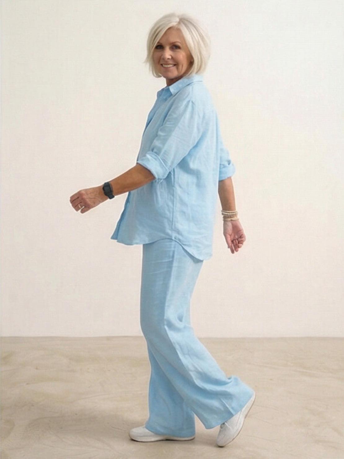 Relaxed Fit Women's Button-Down Shirt Pants Set