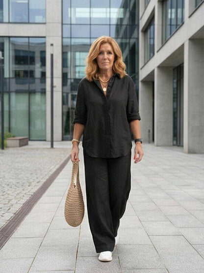Relaxed Fit Women's Button-Down Shirt Pants Set