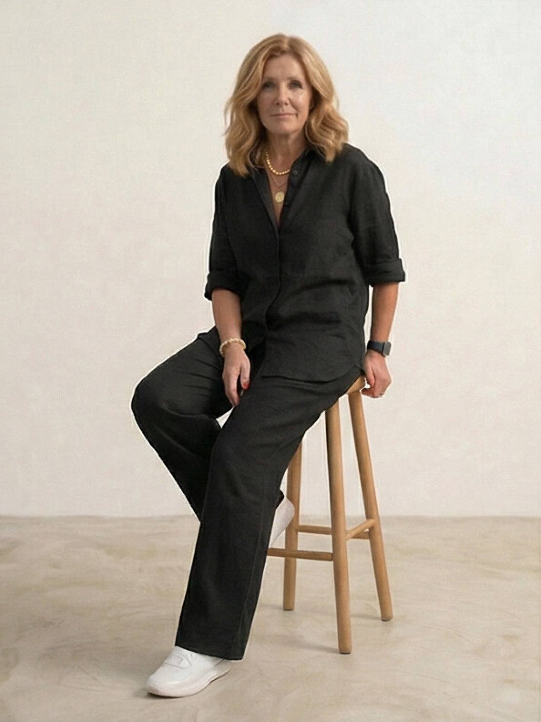 Vivian Women's Button-Down Shirt And Pants Set