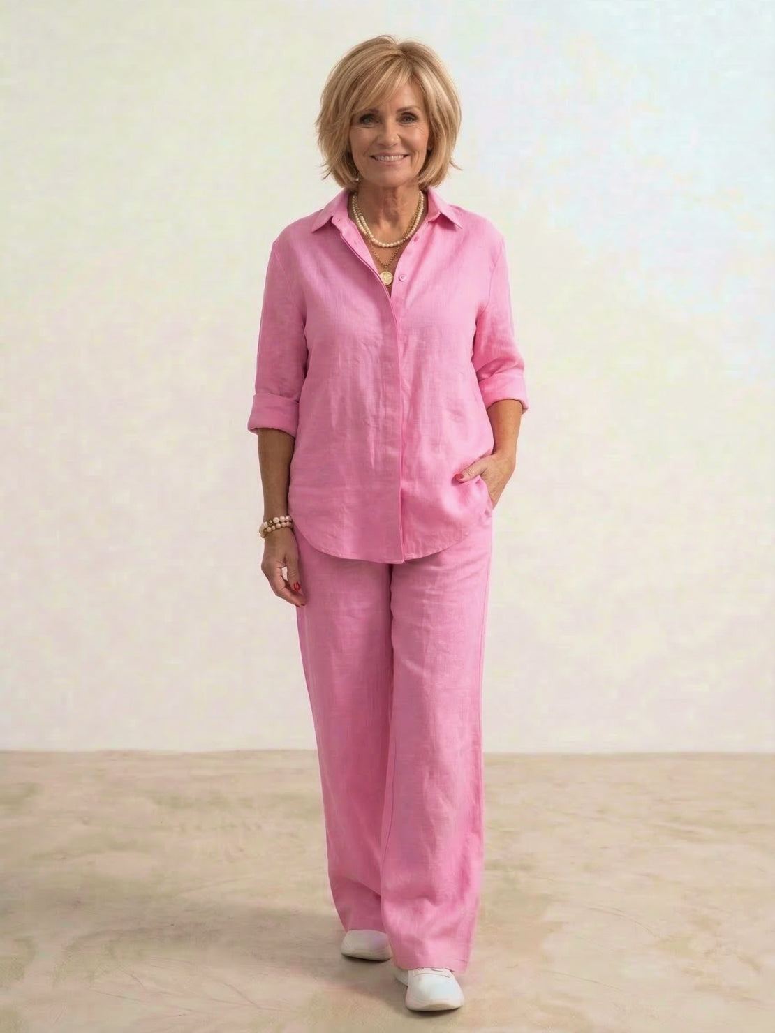 Vivian Women's Button-Down Shirt And Pants Set