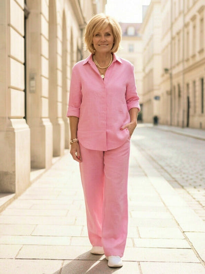Relaxed Fit Women's Button-Down Shirt Pants Set