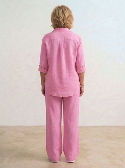 Relaxed Fit Women's Button-Down Shirt Pants Set