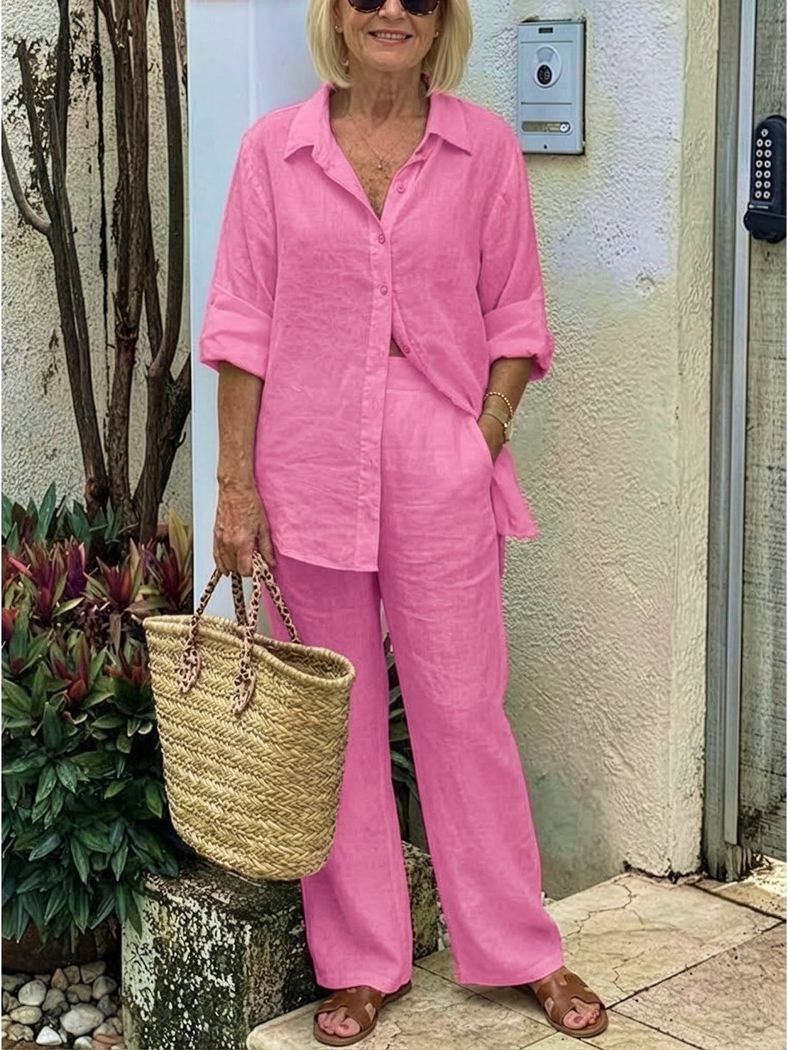 Vivian Women's Button-Down Shirt And Pants Set