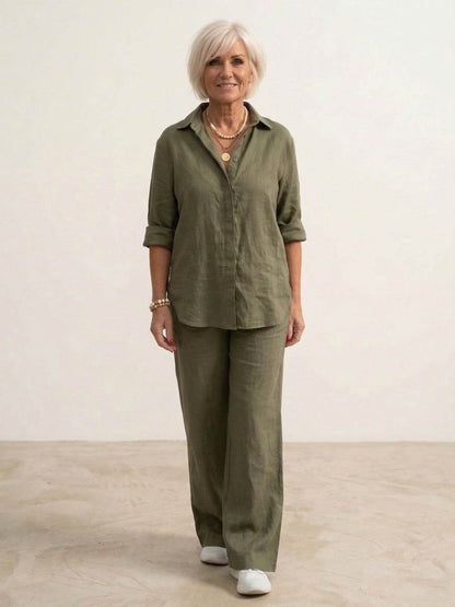Vivian Women's Button-Down Shirt And Pants Set