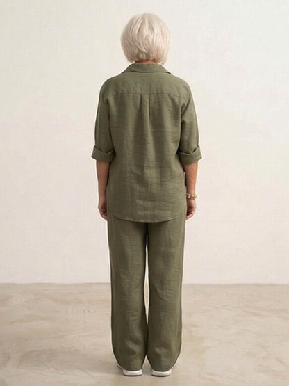 Relaxed Fit Women's Button-Down Shirt Pants Set
