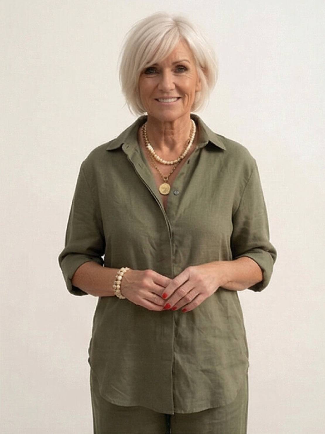 Relaxed Fit Women's Button-Down Shirt Pants Set