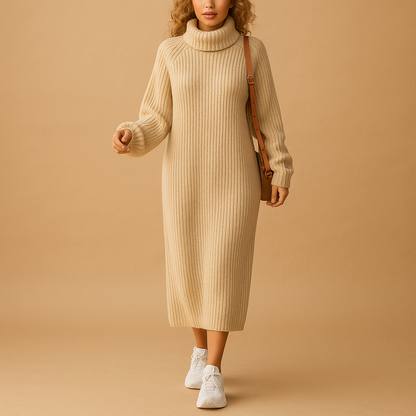 Oversized knit sweater dress for women with long sleeves and soft fabric, ideal for autumn walks and cozy winter outfits.