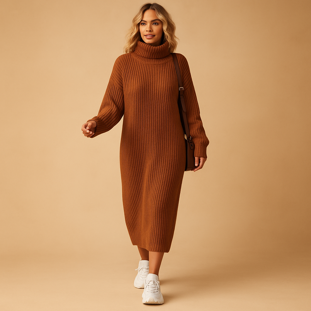 Women's Oversized Knitted Sweater Dress - VibreMode