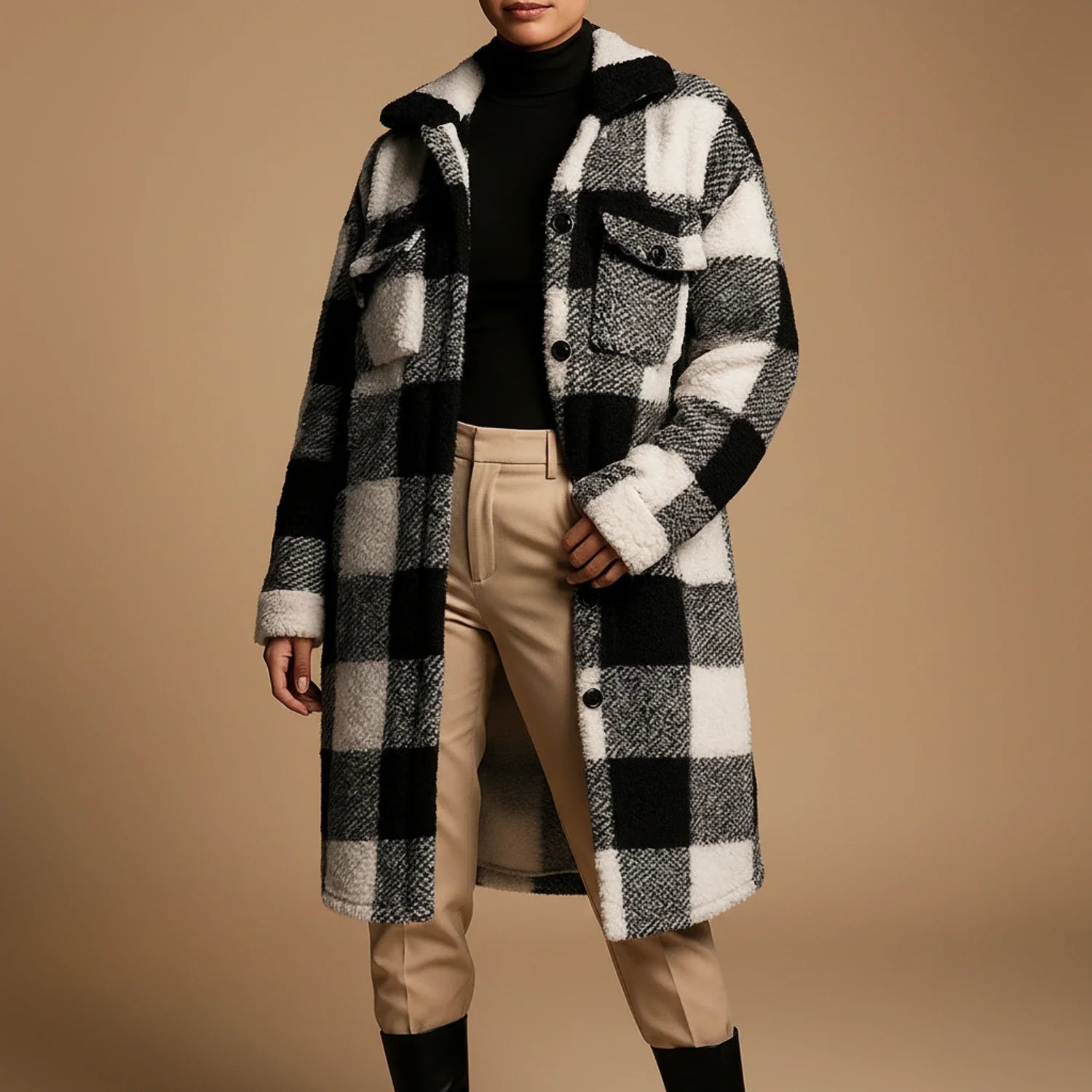 Women's Oversized Plaid Jacket - VibreMode