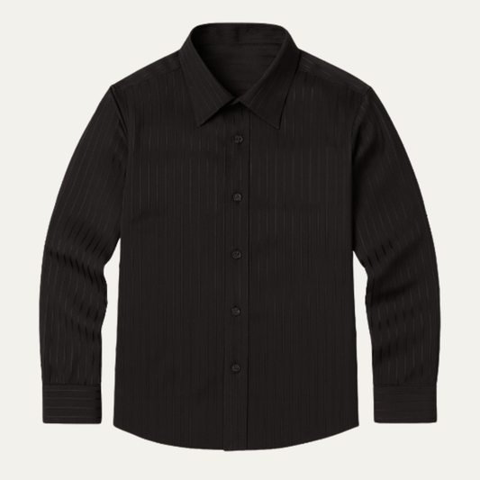 Men's Formal Dress Shirt Textured Pleated Black - VibreMode