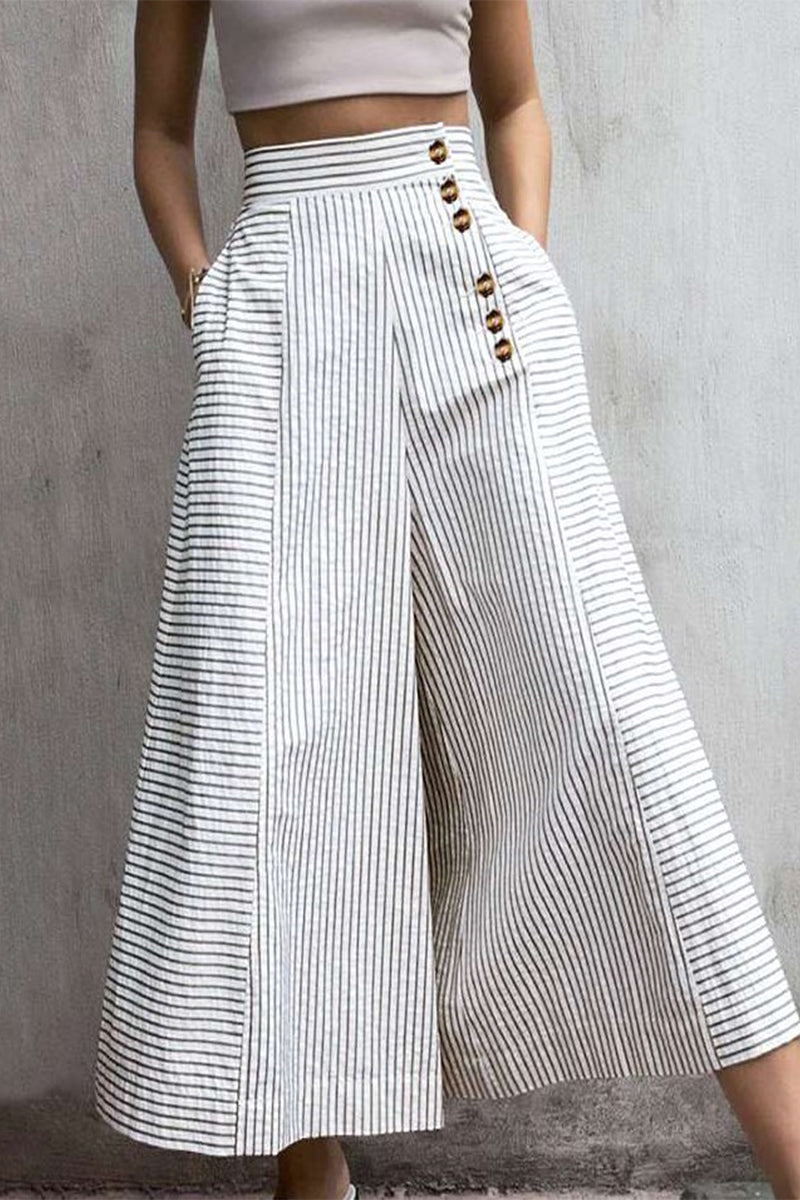 Women's High Waisted Striped Wide Leg Pants - VibreMode