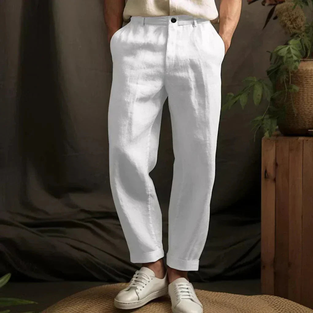 Men's Linen Casual Trousers Lightweight Beige