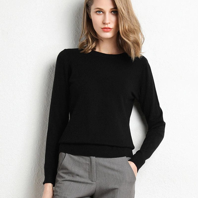 Women's Cashmere Sweater Classic Neckline Autumn Beige - VibreMode