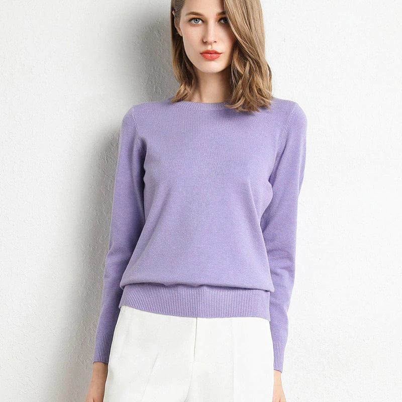 Women's Cashmere Sweater Classic Neckline Autumn Beige