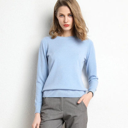 Women's Cashmere Sweater Classic Neckline Autumn Beige