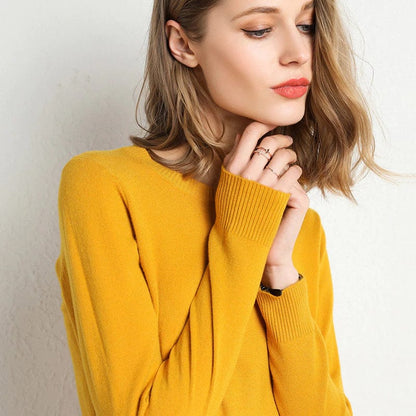 Women's Cashmere Sweater Classic Neckline Autumn Beige