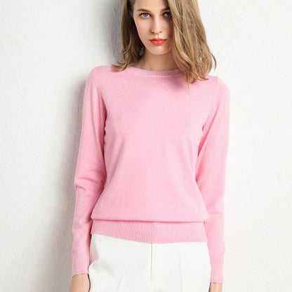 Women's Cashmere Sweater Classic Neckline Autumn Beige