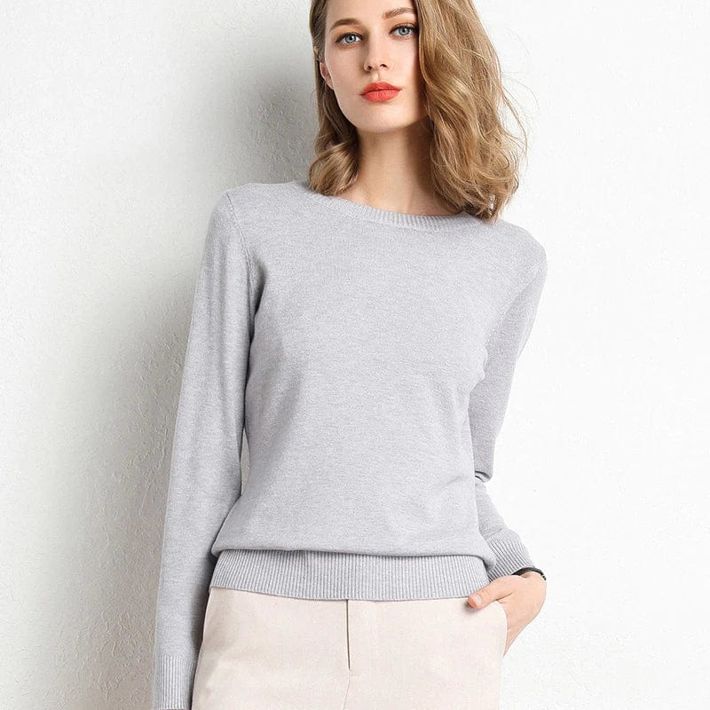 Women's Cashmere Sweater Classic Neckline Autumn Beige
