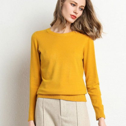 Women's Cashmere Sweater Classic Neckline Autumn Beige