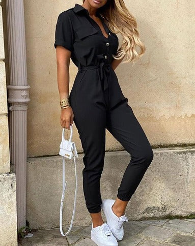 Women's Belted Jogger Jumpsuit - VibreMode