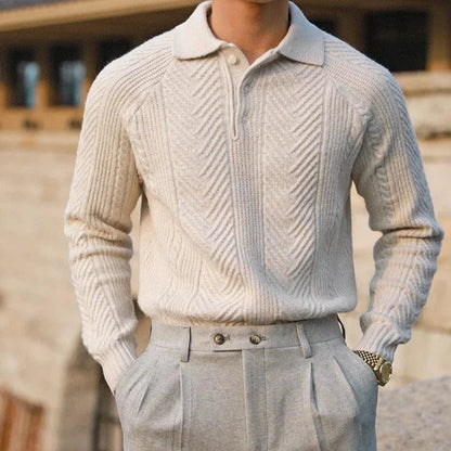 Men's Textured Zip Polo Shirt Long Sleeve - VibreMode