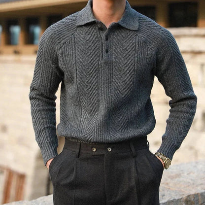 Image of Paul | Men's Long Sleeve Textured Zip Polo Shirt