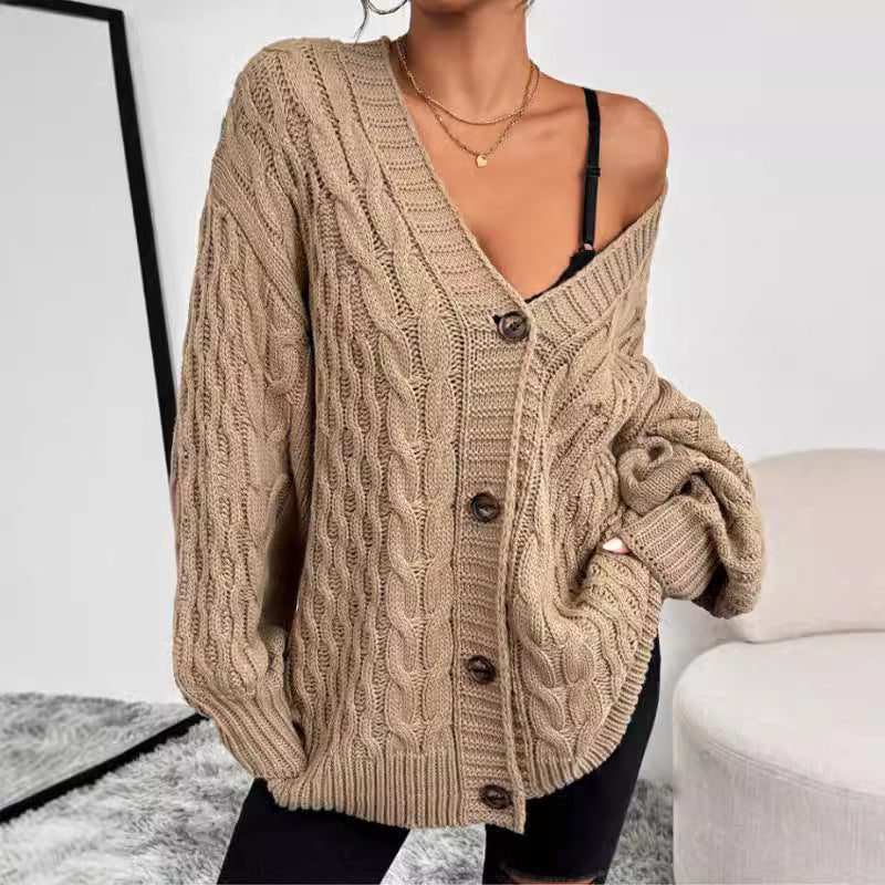 Women's Oversized Cable Knit Cardigan Sweater - VibreMode
