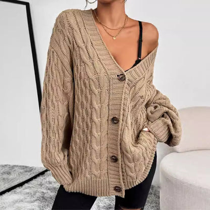 Women's Oversized Cable Knit Cardigan Sweater - VibreMode