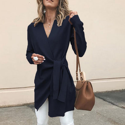 Women's Long Sleeve Cardigan Tie Waist - VibreMode