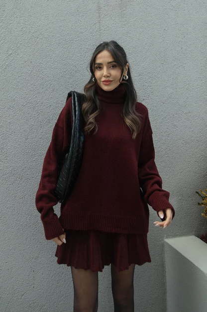 Women's Turtleneck Sweater Skirt Set - VibreMode