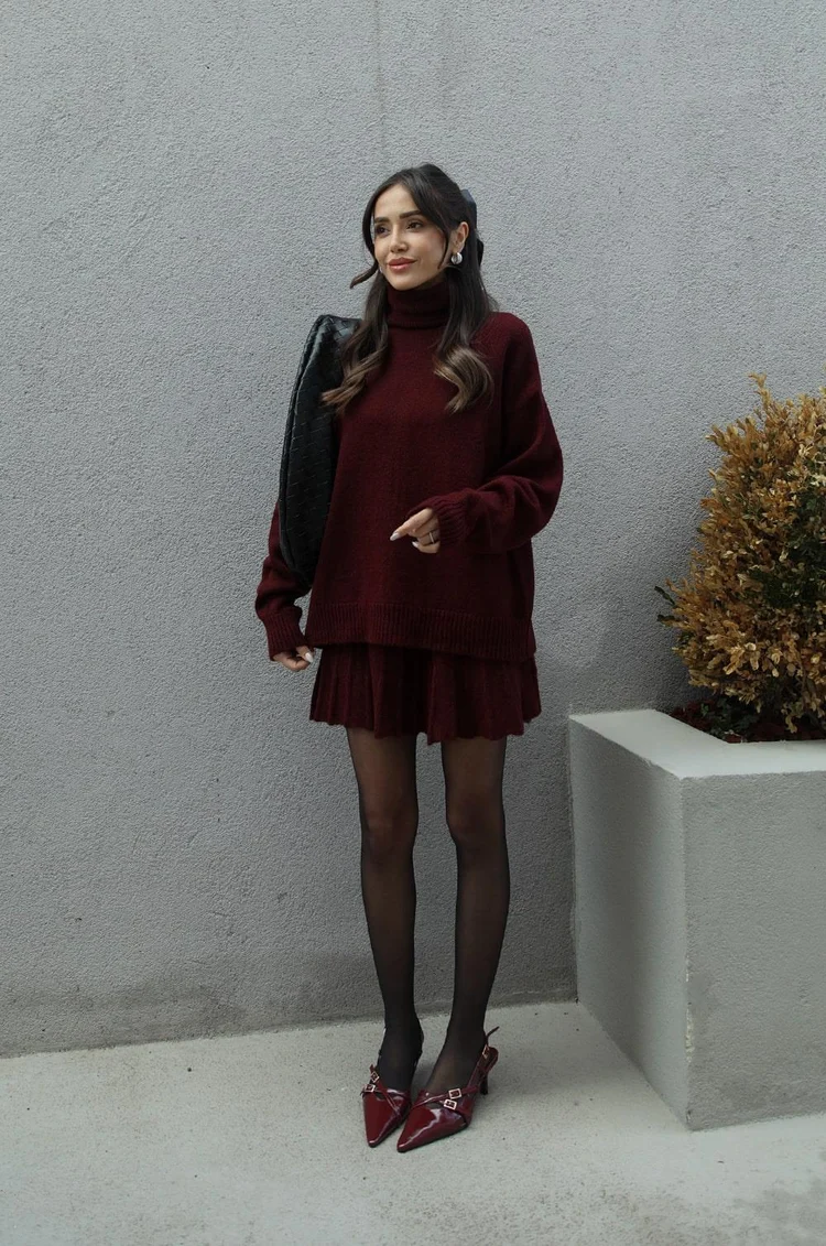 Image of Phoebe | Women's Turtleneck Sweater Skirt Set