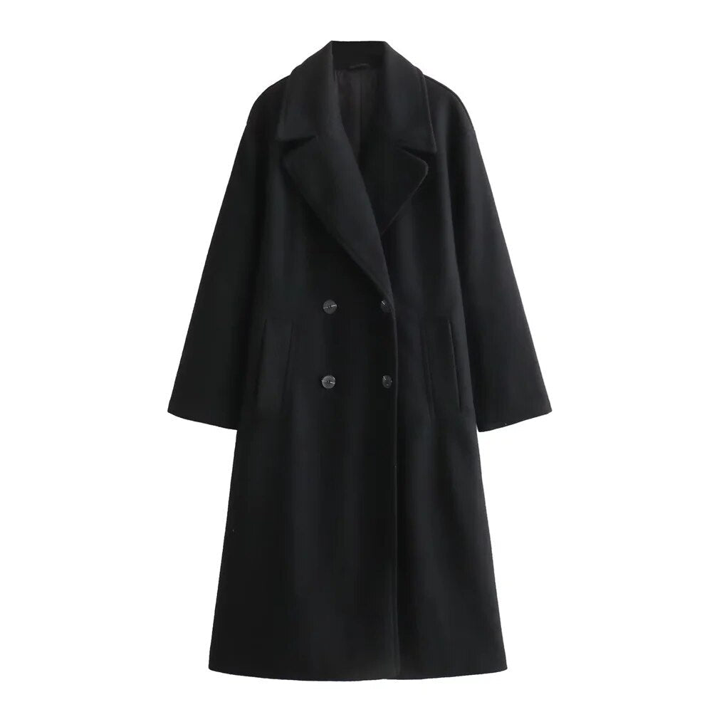 Women's Double Breasted Long Coat Tailored - VibreMode