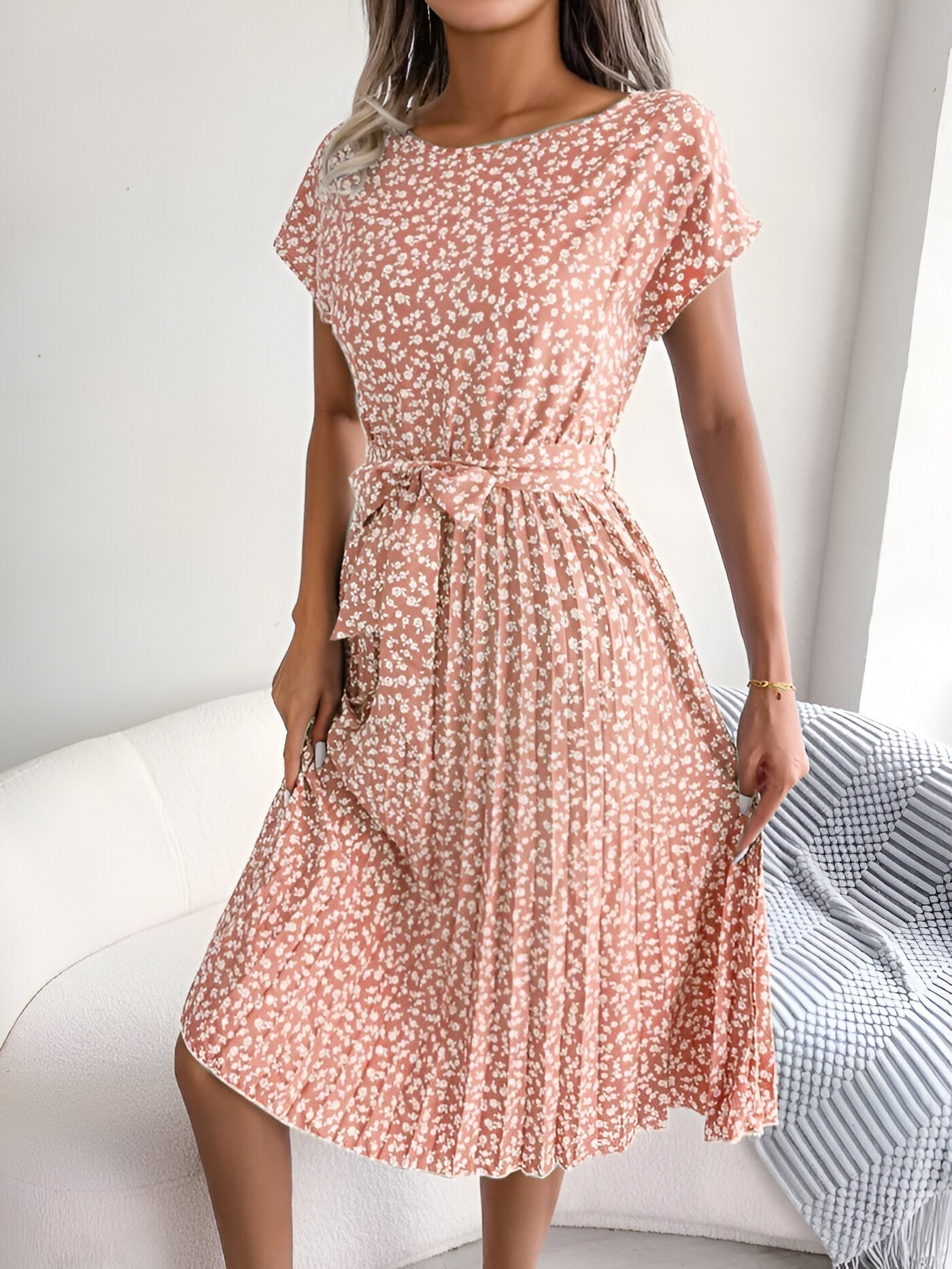 Women's Belted Dress Pleated Skirt