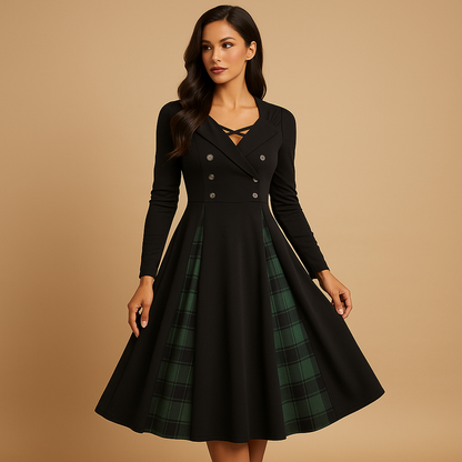 Women's Plaid A-Line Dress - VibreMode