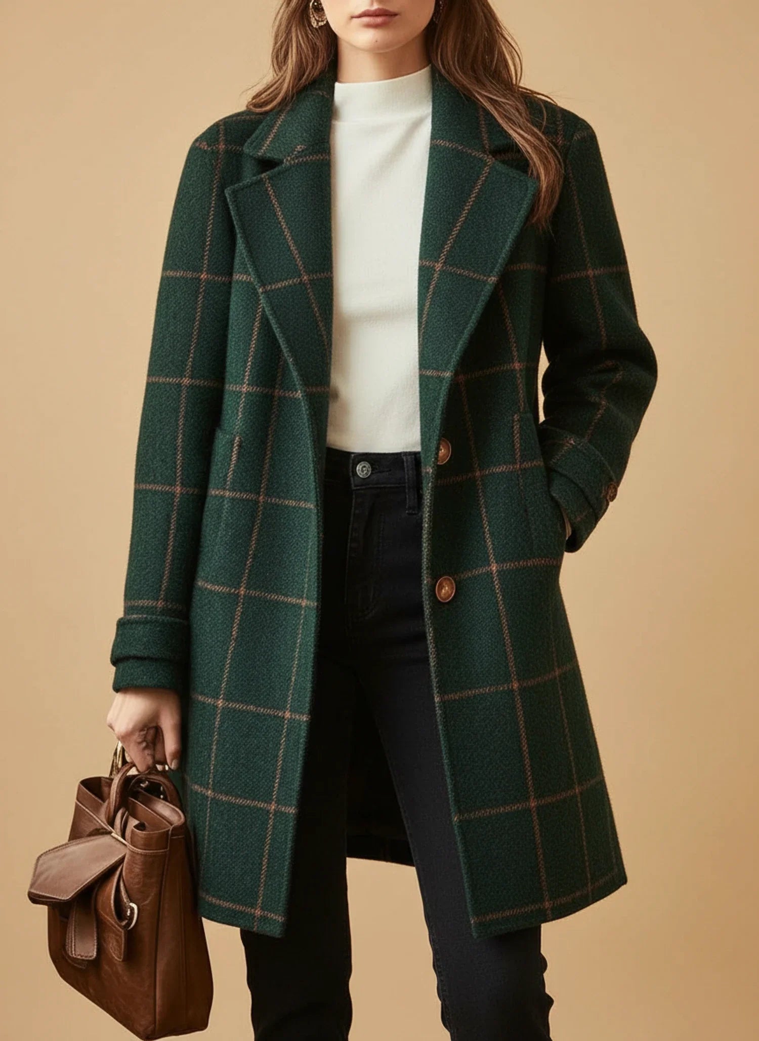 Women's Plaid Long Coat - VibreMode