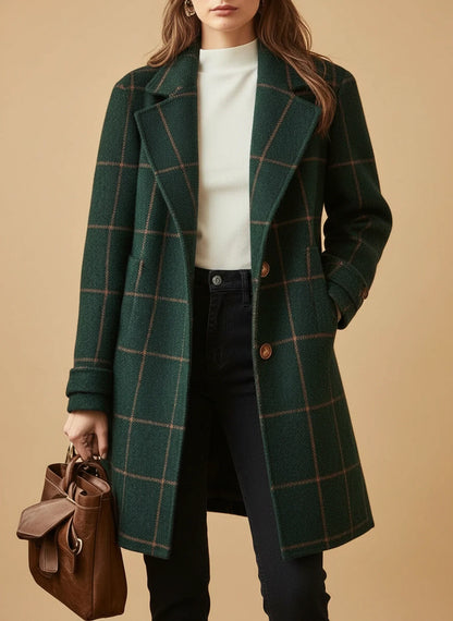 Women's Plaid Long Coat - VibreMode