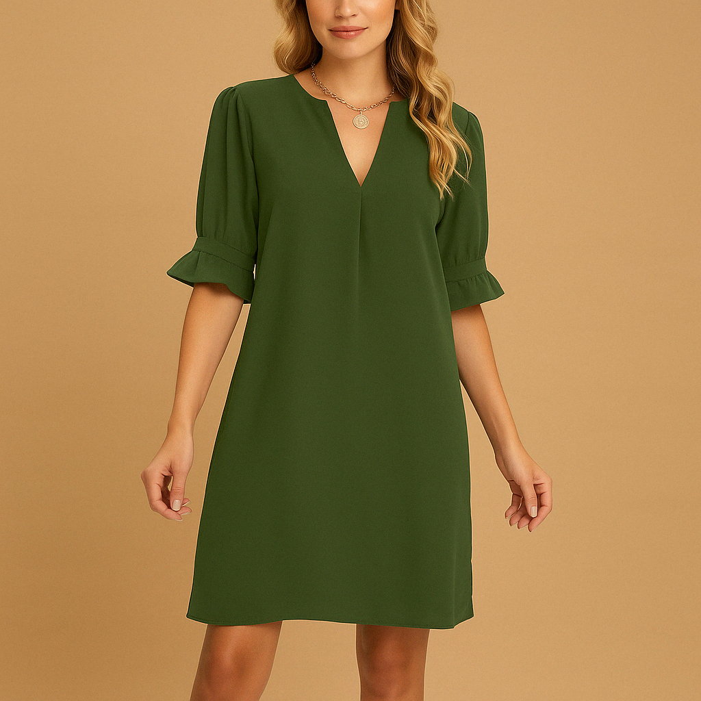 Pleated midi dress for women with a loose fit and half sleeves, perfect for work, casual outings, and semi-formal occasions.