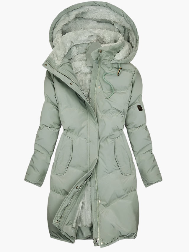 Women's Quilted Puffer Coat Knee-Length Hooded - VibreMode