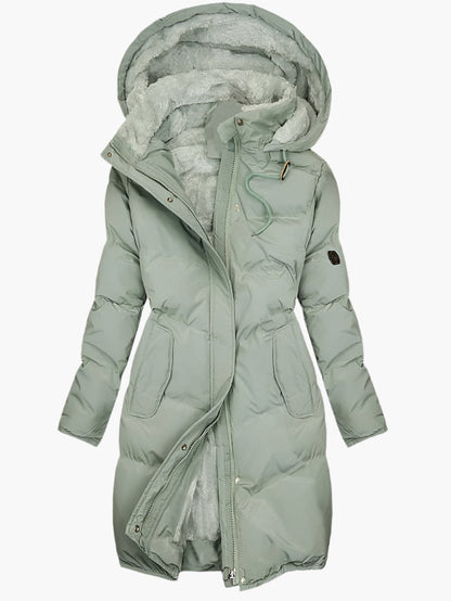 Women's Quilted Puffer Coat Knee-Length Hooded - VibreMode