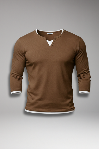 Men's V-Neck Long Sleeve T-Shirt Layered Design - VibreMode